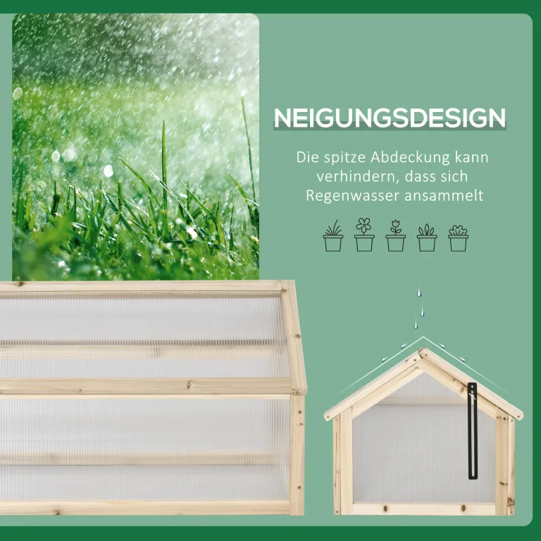 Outsunny Frühbeet aus Holz, Mini Gewächshaus 90 x 52 x 49,5 cm, Treibhaus mit Abdeckung, lichtdurchlässig Frühbeetkasten, Winterfest Hochbeet für Garten, Balkon, Naturholz – Bild 5