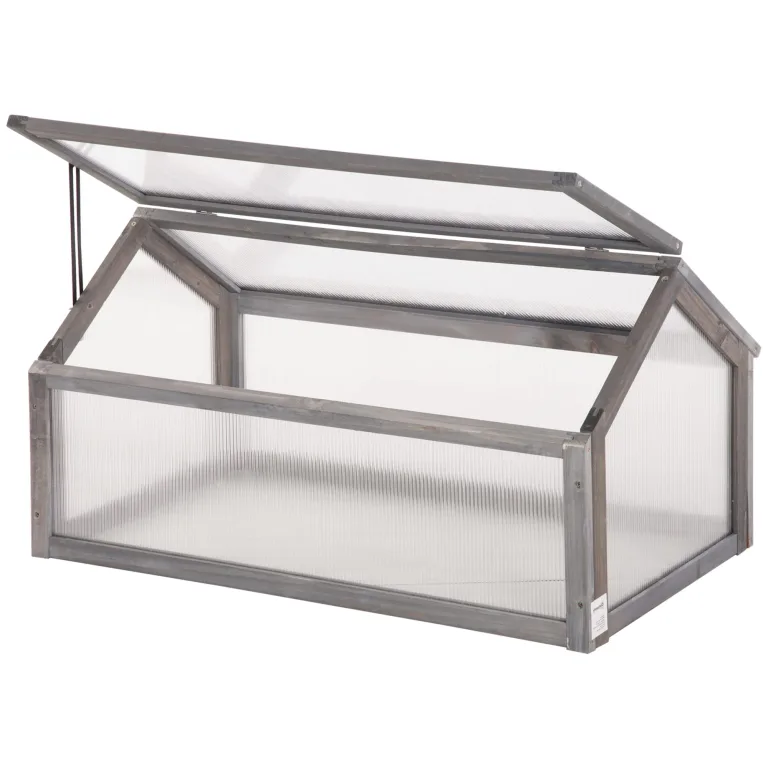 Outsunny Frühbeet aus Holz, Mini Gewächshaus 90 x 52 x 49,5 cm, Treibhaus mit Abdeckung, lichtdurchlässig Frühbeetkasten, Winterfest Hochbeet für Garten, Balkon, Naturholz – Bild 10