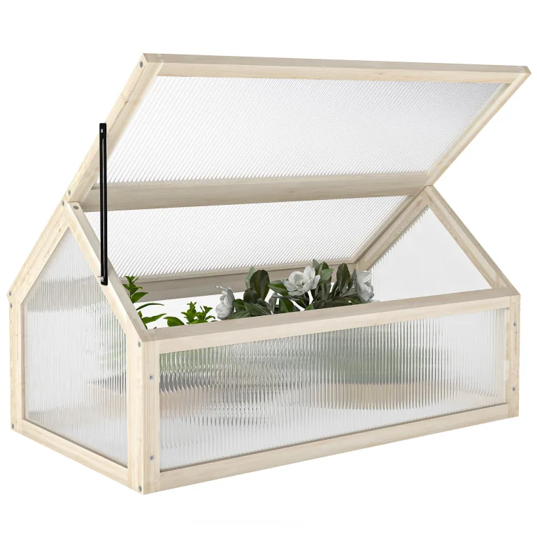 Outsunny Frühbeet aus Holz, Mini Gewächshaus 90 x 52 x 49,5 cm, Treibhaus mit Abdeckung, lichtdurchlässig Frühbeetkasten, Winterfest Hochbeet für Garten, Balkon, Naturholz – Bild 1