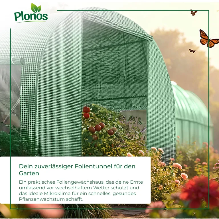 Garten-Gewächshaus Tunnel 2 × 3 m - 6 m² Folientunnel mit Stahlrahmen | PE-Folie 140 g/m² UV-beständig | 6 Fenster mit Moskitonetz | Pflanzenschutz | Grün – Bild 5