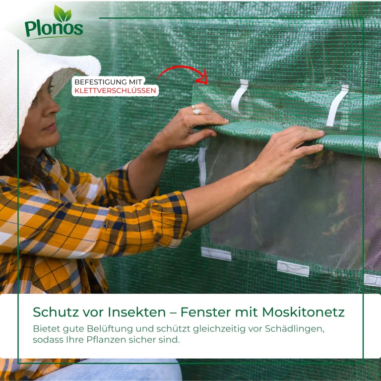 Garten-Gewächshaus Tunnel 2 × 3 m - 6 m² Folientunnel mit Stahlrahmen | PE-Folie 140 g/m² UV-beständig | 6 Fenster mit Moskitonetz | Pflanzenschutz | Grün – Bild 7