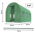 Garten-Gewächshaus Tunnel 2 × 3 m - 6 m² Folientunnel mit Stahlrahmen | PE-Folie 140 g/m² UV-beständig | 6 Fenster mit Moskitonetz | Pflanzenschutz | Grün - Thumbnail 3