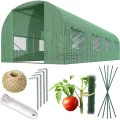 Folientunnel Gewächshaus Mit Rahmen Stahl Set Mit Pflanzenstützen Zubehör 3 x 4,5 x 2 m 13,5m2 Grün - Thumbnail 1