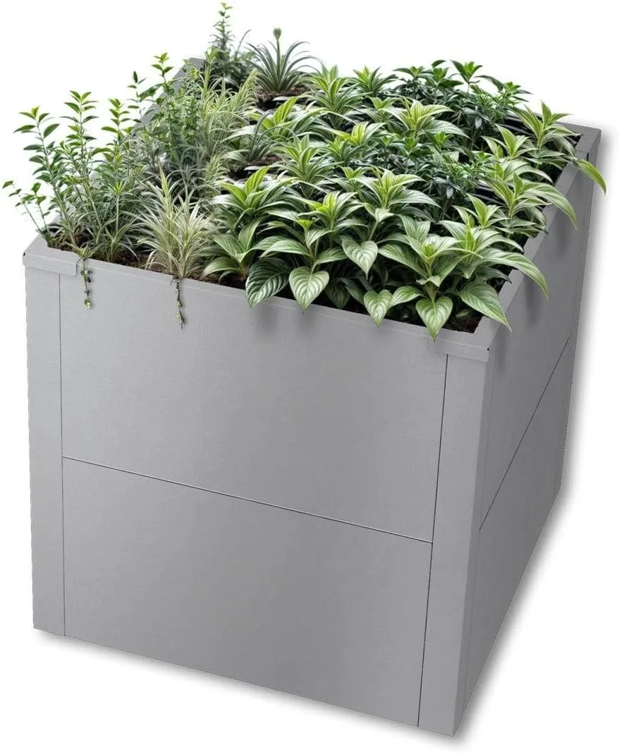 Metzler Hochbeet für den Garten oder Balkon – Stahl in Grau | Witterungsbeständiges Metall-Gartenbeet, Pflanzenbeet, Blumenhochbeet | 50 x 50 x 50 cm - Bild 1