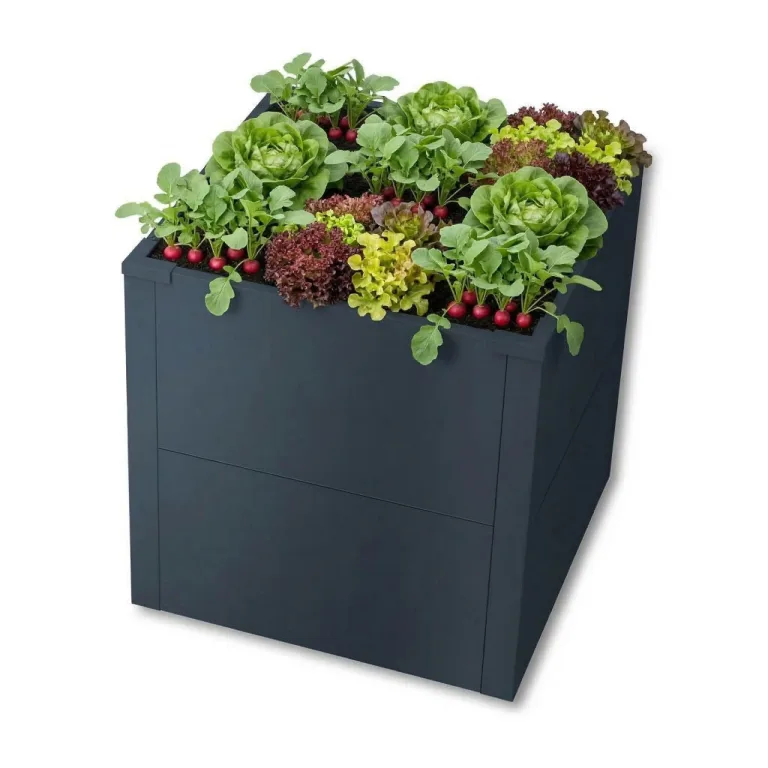 Metzler Hochbeet für den Garten oder Balkon – Stahl in Anthrazit | Witterungsbeständiges Metall-Gartenbeet, Pflanzenbeet, Blumenhochbeet | 50 x 50 x 50 cm – Bild 1