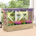 COSTWAY Blumenkasten mit Rankgitter & hängendem Dach, Pflanzkasten mit Rankhilfe, Hochbeet für Kletterpflanzen & hängende Körbe, für Hof Garten Terrasse, Pflanzkübel Holz, Natur (200x44x114cm) - Thumbnail 9