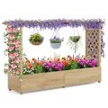 COSTWAY Blumenkasten mit Rankgitter & hängendem Dach, Pflanzkasten mit Rankhilfe, Hochbeet für Kletterpflanzen & hängende Körbe, für Hof Garten Terrasse, Pflanzkübel Holz, Natur (200x44x114cm) - Thumbnail 1