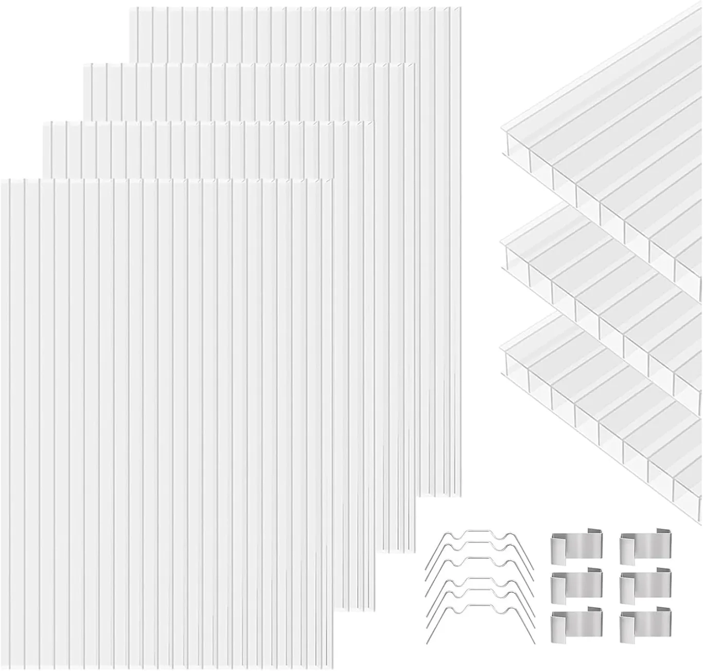 5X Doppelstegplatten 4mm - 60.5x121cm Hohlkammerplatten Zuschneidbar Polycarbonat Gewächshausplatte UV-beständigen für Gewächshaus Carports Terrassenüberdachung Garten - Bild 1