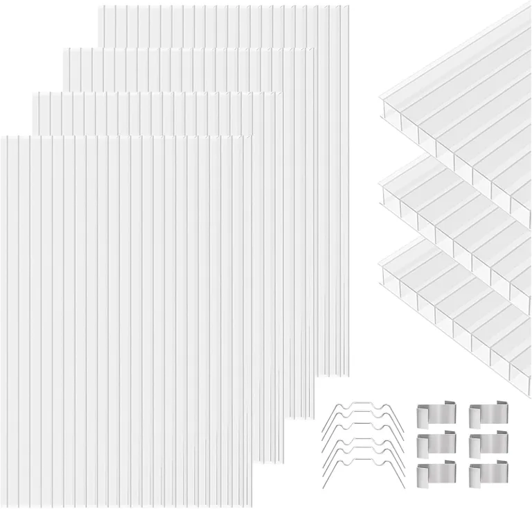 5X Doppelstegplatten 4mm - 60.5x121cm Hohlkammerplatten Zuschneidbar Polycarbonat Gewächshausplatte UV-beständigen für Gewächshaus Carports Terrassenüberdachung Garten – Bild 1