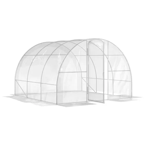 Outsunny Garten-Gewächshaus, Tunnel, 3 x 3 x 2 m, 9 m², mit Scharniertür, Plane aus Polyethylen, 150 g/m², für Gemüse, Pflanzen, Blumen – Bild 10
