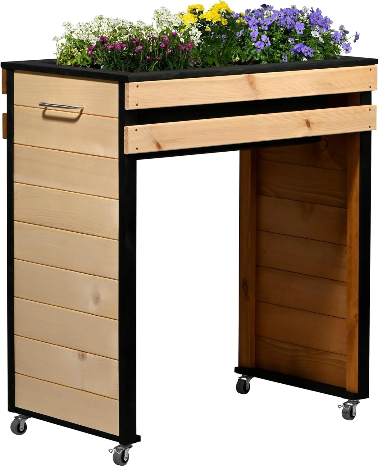 dobar® Hochbeet Wheely Gr. M für Rollstuhlfahrer - Pflanzkasten aus Holz aus Rollen mit Pflanzkübel - Kräuterbeet für Indoor und Outdoor - Balkon-Hochbeet, Natur - Bild 1