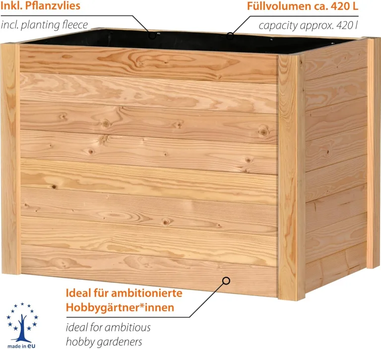 dobar® XL Hochbeet Massivholz Douglasie Bausatz - Naturbelassenes Kräuterbeet für Außen - Hochbeet-Kit für Garten inklusive Pflanzvlies - 420 L, Natur – Bild 3