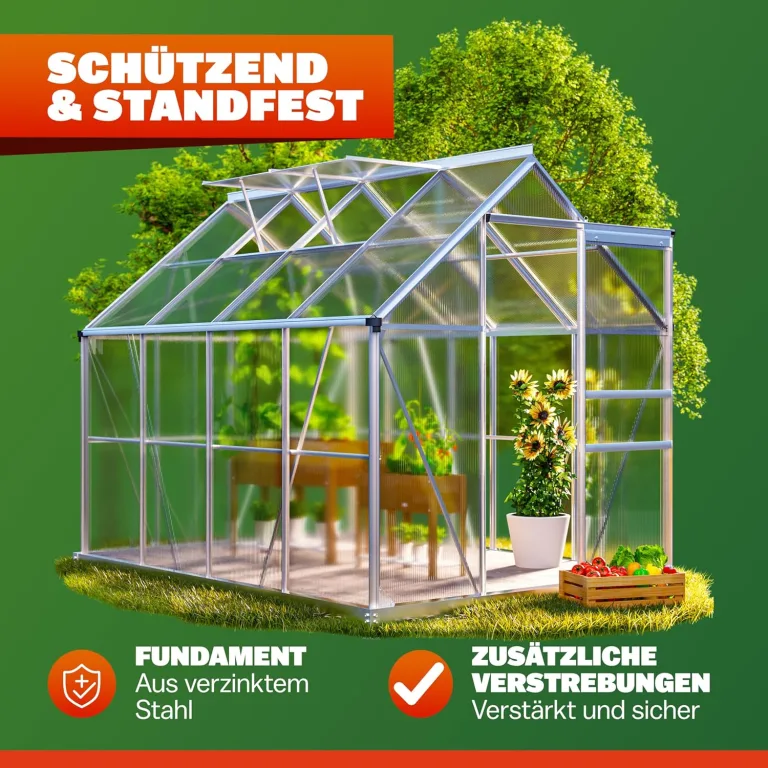 GARDEBRUK® Gewächshaus Aluminium 4,8m² mit Fundament 250x190cm inkl. 2 Dachfenster Tomatenhaus Treibhaus Anzuchthaus Garten Frühbeet Aufzucht 7,7m³ – Bild 7