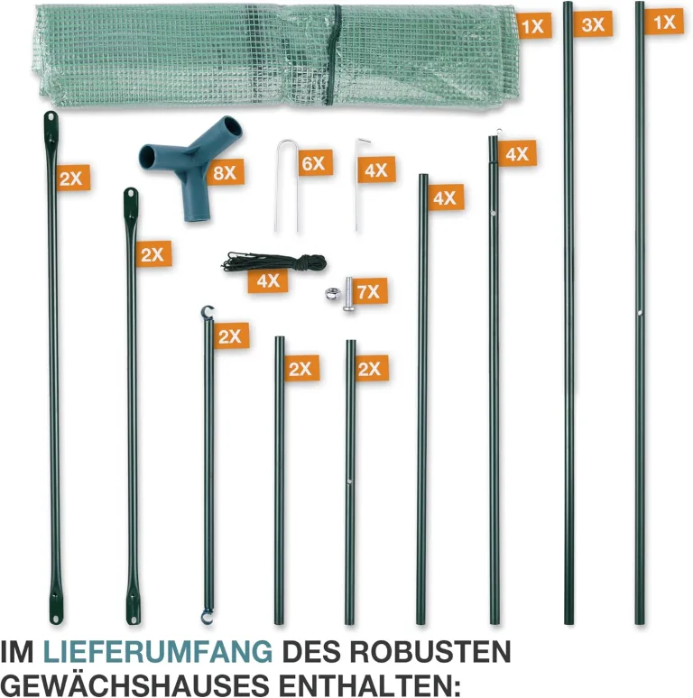 TOM Foliengewächshaus Folientunnel stabile 140g/m² extra langlebig – Wählen Sie aus 2 Größen: 1,6m2 / 0,8m2 Gewächshaus mit 4 Erdankern – Stahlrohrkonstruktion – für Tomaten & Co. (Grün, 0,5m2) – Bild 7