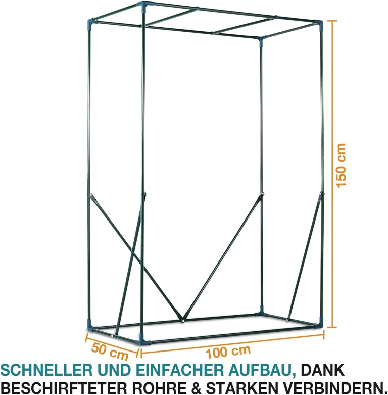 TOM Foliengewächshaus Folientunnel stabile 140g/m² extra langlebig – Wählen Sie aus 2 Größen: 1,6m2 / 0,8m2 Gewächshaus mit 4 Erdankern – Stahlrohrkonstruktion – für Tomaten & Co. (Grün, 0,5m2) – Bild 10