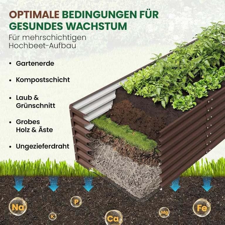 UDPATIO Hochbeet aus Metall,240x60x90 cm,Zink-Aluminium Freistehendes Hochbeete für Garten und Balkon, 1296 L Pflanzkasten für Garten, zum Anbau von Gemüse, Blumen und Obst, Rot Holz-Effekt – Bild 4