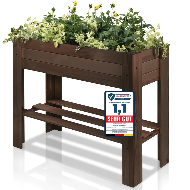 PATKAR® Hochbeet Holz [RÜCKENSCHONENDE HÖHE] - Premium Hochbeet Balkon oder Garten (Made in Europe) - Pflanzkasten Hochbeete-Kit - Kräuterbeet Balkon Hochbeet - Hochbeete für Garten Holz (1, Braun)