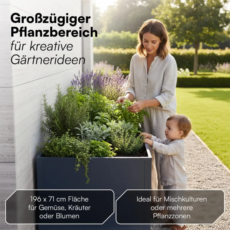 STEELSØN Icarus Hochbeet aus Metall – Pflanzenbeet in Anthrazit für Garten & Balkon – Pflanzenkübel mit offener Bodenstruktur stabil & wetterfest – Gartenbeet für Blumen, Gemüse, Obst – 200x75x80 cm – Bild 8