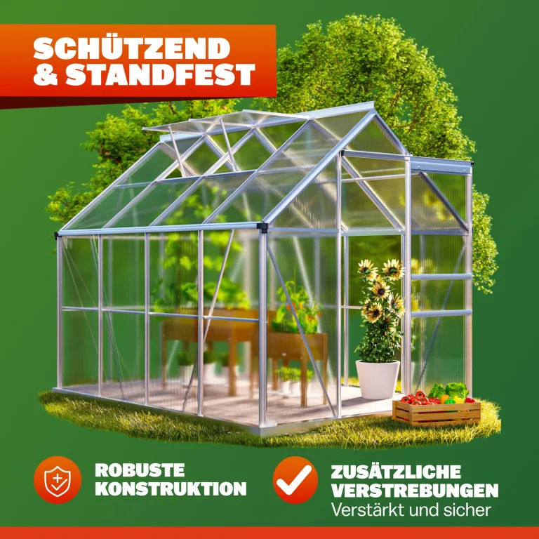 GARDEBRUK® Gewächshaus Aluminium 4,8m² 250x190cm inkl. 2 Dachfenster Tomatenhaus Treibhaus Anzuchthaus Garten Frühbeet Pflanzenhaus Aufzucht 7,63m³ – Bild 6