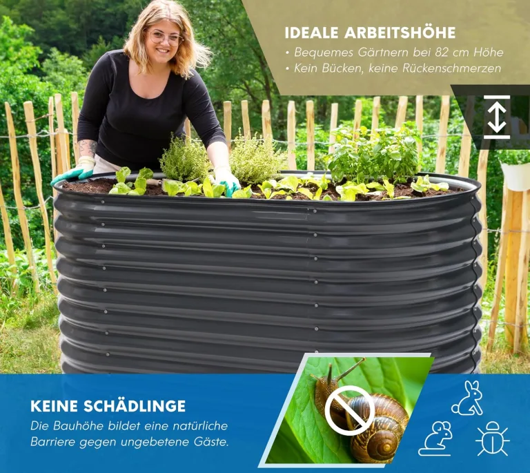 WESTMANN Hochbeet aus Metall inkl. Aussaatkalender | 160x80x82 cm Grau | Kräuterbeet für Garten & Terrasse | Holzhochbeet & Frühbeet zum Bepflanzen von Gemüse & Kräutern – Bild 4