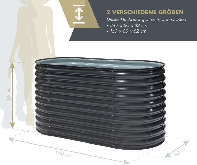 WESTMANN Hochbeet aus Metall inkl. Aussaatkalender | 160x80x82 cm Grau | Kräuterbeet für Garten & Terrasse | Holzhochbeet & Frühbeet zum Bepflanzen von Gemüse & Kräutern – Bild 7