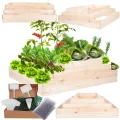 Hochbeet Holz, Kräuterbeet, Gartenbeet, Pflanzbeet, Blumenbeet, Stufenbeet, für Garten und Terrasse, Kiefernholz, Massivholz, höhenverstellbar, Abmessungen 36x117x100 cm, Farbe: Natur - Thumbnail 1