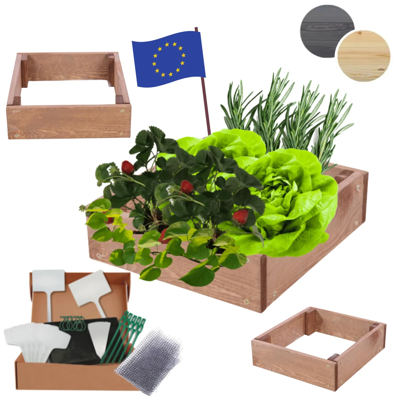 Hochbeet Holz, Kräuterbeet, Gartenbeet, Pflanzbeet, Blumenbeet, Stufenbeet, für Garten und Terrasse, Kiefernholz, Massivholz, höhenverstellbar, Abmessungen 9x30x30 cm, Farbe: Braun - Bild 1