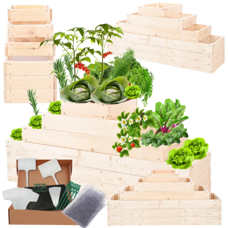Hochbeet Holz, Kräuterbeet, Gartenbeet, Pflanzbeet, Blumenbeet, Stufenbeet, für Garten und Terrasse, Kiefernholz, Massivholz, höhenverstellbar, Abmessungen 54x117x30 cm, Farbe: Natur – Bild 1