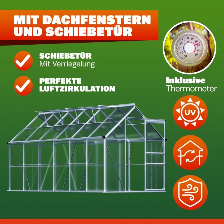 GARDEBRUK® Gewächshaus Aluminium 7,2m² 380x190cm inkl. 4 Dachfenster Tomatenhaus Treibhaus Anzuchthaus Garten Frühbeet Pflanzenhaus Aufzucht 11,73m³ – Bild 6