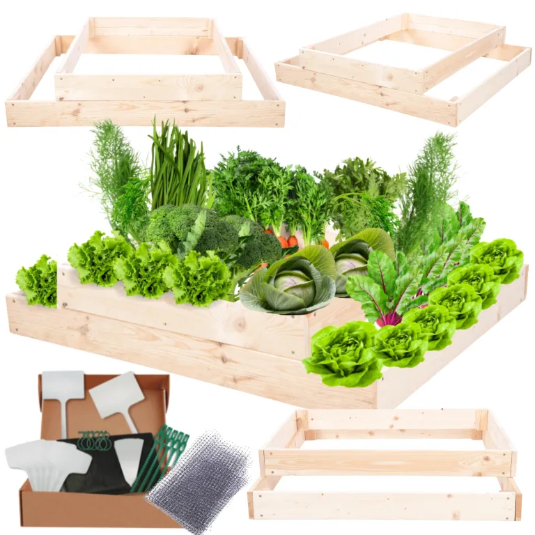 Hochbeet Holz, Kräuterbeet, Gartenbeet, Pflanzbeet, Blumenbeet, Stufenbeet, für Garten und Terrasse, Kiefernholz, Massivholz, höhenverstellbar, Abmessungen 18x90x90 cm, Farbe: Natur – Bild 1