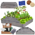 Hochbeet Holz, Kräuterbeet, Gartenbeet, Pflanzbeet, Blumenbeet, Stufenbeet, für Garten und Terrasse, Kiefernholz, Massivholz, höhenverstellbar, Abmessungen 36x117x100 cm, Farbe: Grau - Thumbnail 1