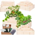 Hochbeet Holz, Kräuterbeet, Gartenbeet, Pflanzbeet, Blumenbeet, Stufenbeet, für Garten und Terrasse, Kiefernholz, Massivholz, höhenverstellbar, Abmessungen 54x117x80 cm, Farbe: Natur - Thumbnail 1
