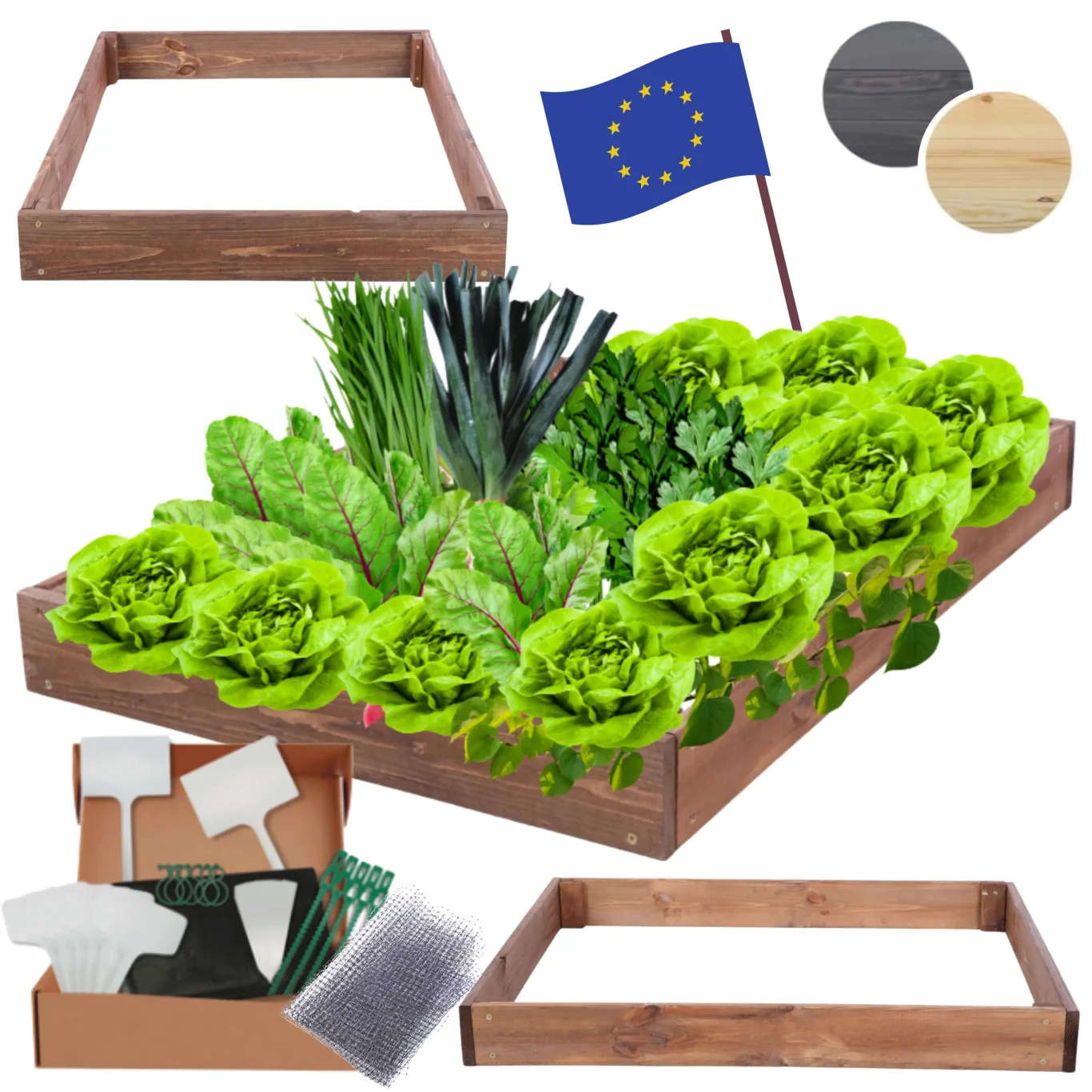 Hochbeet Holz, Kräuterbeet, Gartenbeet, Pflanzbeet, Blumenbeet, Stufenbeet, für Garten und Terrasse, Kiefernholz, Massivholz, höhenverstellbar, Abmessungen 9x90x90 cm, Farbe: Braun - Bild 1