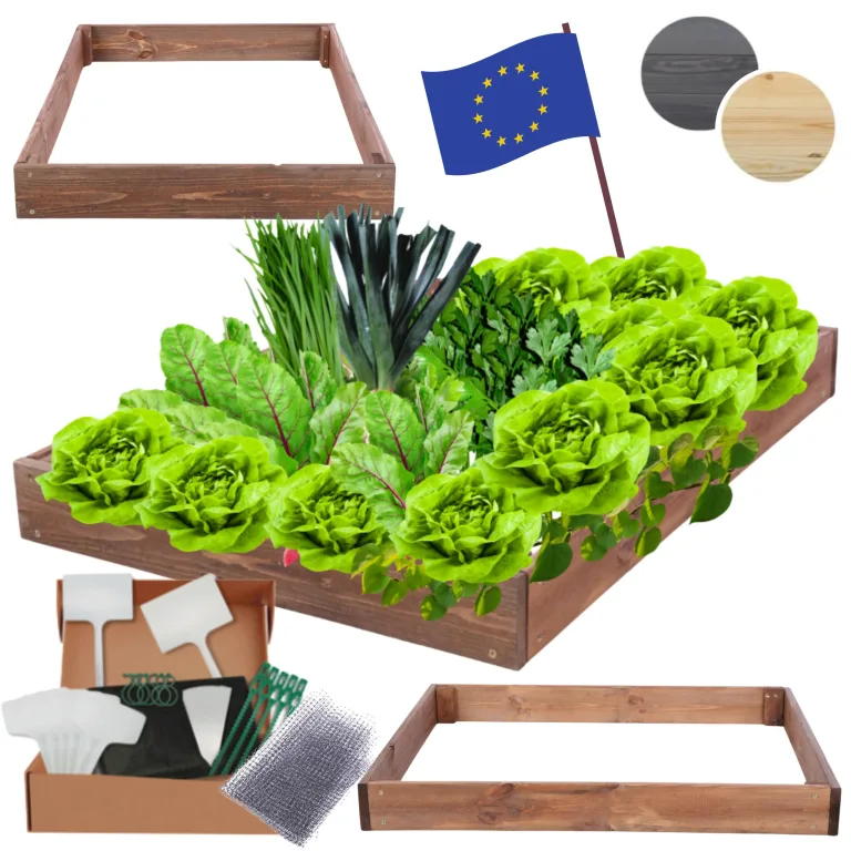 Hochbeet Holz, Kräuterbeet, Gartenbeet, Pflanzbeet, Blumenbeet, Stufenbeet, für Garten und Terrasse, Kiefernholz, Massivholz, höhenverstellbar, Abmessungen 9x90x90 cm, Farbe: Braun – Bild 1