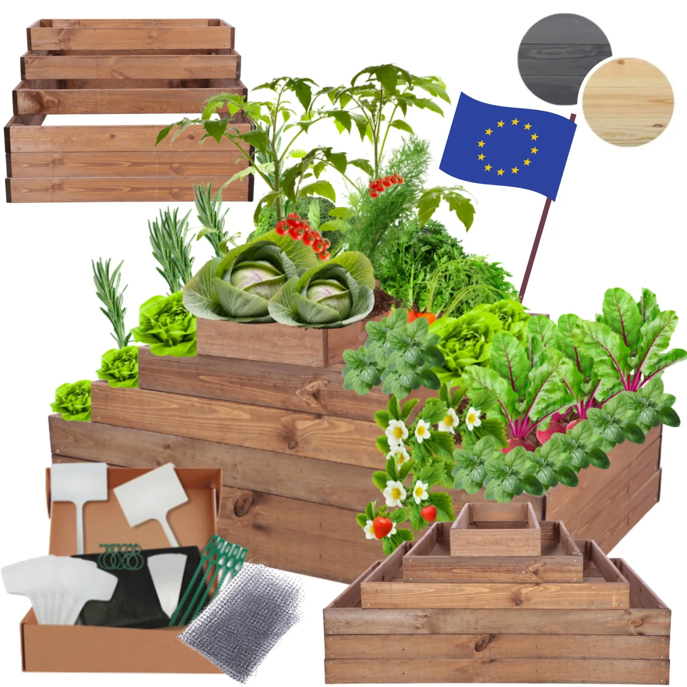Hochbeet Holz, Kräuterbeet, Gartenbeet, Pflanzbeet, Blumenbeet, Stufenbeet, für Garten und Terrasse, Kiefernholz, Massivholz, höhenverstellbar, Abmessungen 54x117x80 cm, Farbe: Braun - Bild 1