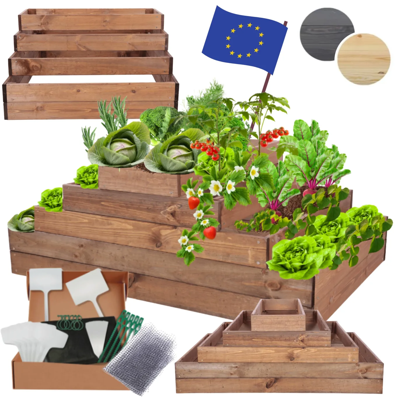 Hochbeet Holz, Kräuterbeet, Gartenbeet, Pflanzbeet, Blumenbeet, Stufenbeet, für Garten und Terrasse, Kiefernholz, Massivholz, höhenverstellbar, Abmessungen 45x117x80 cm, Farbe: Braun - Bild 1