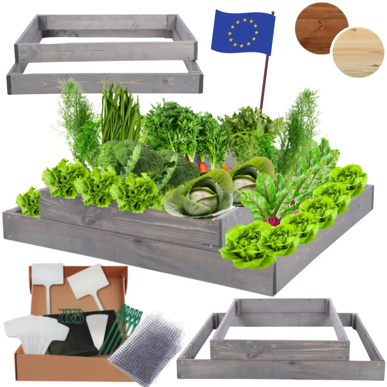 Hochbeet Holz, Kräuterbeet, Gartenbeet, Pflanzbeet, Blumenbeet, Stufenbeet, für Garten und Terrasse, Kiefernholz, Massivholz, höhenverstellbar, Abmessungen 18x90x80 cm, Farbe: Grau – Bild 1
