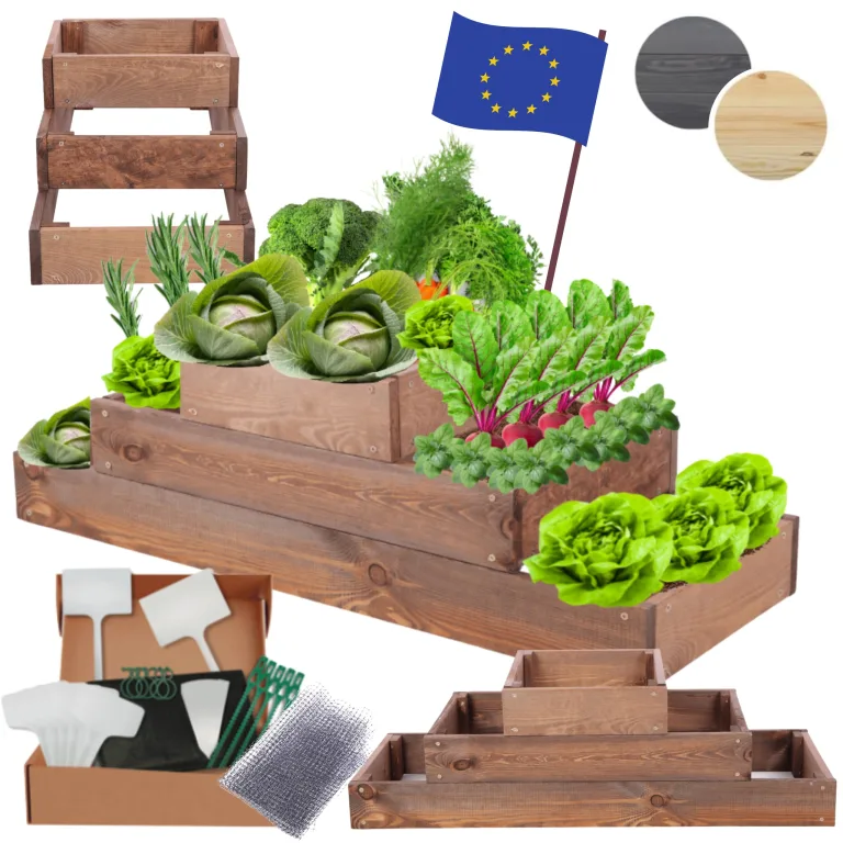 Hochbeet Holz, Kräuterbeet, Gartenbeet, Pflanzbeet, Blumenbeet, Stufenbeet, für Garten und Terrasse, Kiefernholz, Massivholz, höhenverstellbar, Abmessungen 27x90x30 cm, Farbe: Braun – Bild 1