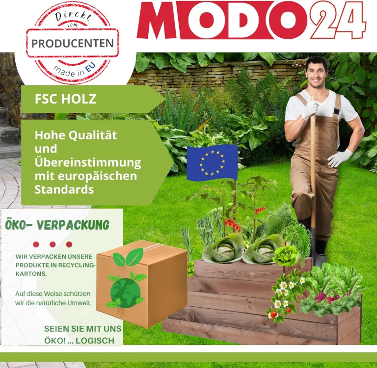 Hochbeet Holz, Kräuterbeet, Gartenbeet, Pflanzbeet, Blumenbeet, Stufenbeet, für Garten und Terrasse, Kiefernholz, Massivholz, höhenverstellbar, Abmessungen 36x117x80 cm, Farbe: Braun – Bild 8