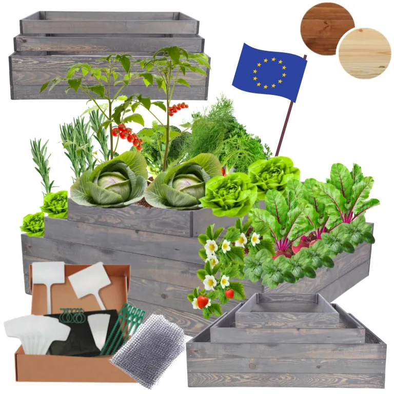 Hochbeet Holz, Kräuterbeet, Gartenbeet, Pflanzbeet, Blumenbeet, Stufenbeet, für Garten und Terrasse, Kiefernholz, Massivholz, höhenverstellbar, Abmessungen 45x117x120 cm, Farbe: Grau – Bild 1