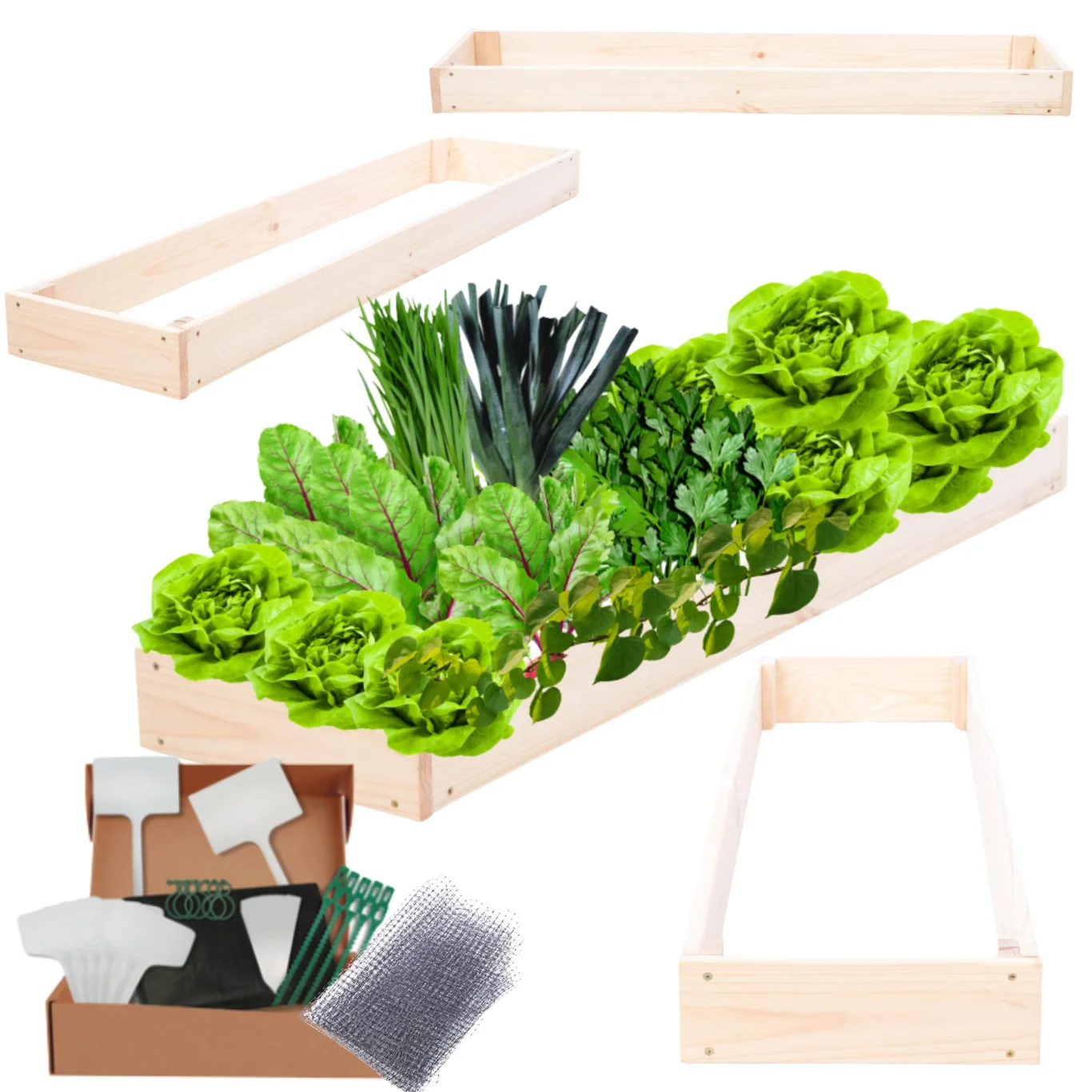 Hochbeet Holz, Kräuterbeet, Gartenbeet, Pflanzbeet, Blumenbeet, Stufenbeet, für Garten und Terrasse, Kiefernholz, Massivholz, höhenverstellbar, Abmessungen 9x30x100 cm, Farbe: Natur - Bild 1