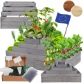 Hochbeet Holz, Kräuterbeet, Gartenbeet, Pflanzbeet, Blumenbeet, Stufenbeet, für Garten und Terrasse, Kiefernholz, Massivholz, höhenverstellbar, Abmessungen 54x117x80 cm, Farbe: Grau - Thumbnail 1