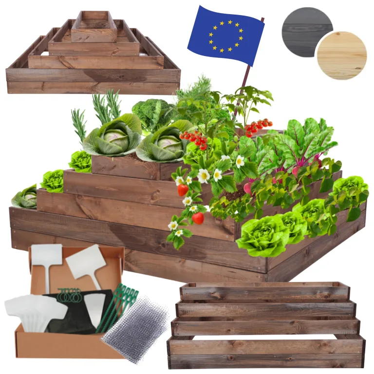 Hochbeet Holz, Kräuterbeet, Gartenbeet, Pflanzbeet, Blumenbeet, Stufenbeet, für Garten und Terrasse, Kiefernholz, Massivholz, höhenverstellbar, Abmessungen 45x117x100 cm, Farbe: Braun – Bild 1