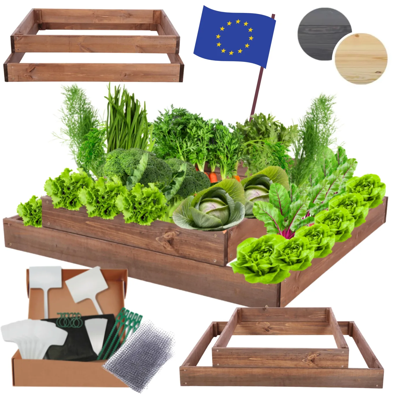 Hochbeet Holz, Kräuterbeet, Gartenbeet, Pflanzbeet, Blumenbeet, Stufenbeet, für Garten und Terrasse, Kiefernholz, Massivholz, höhenverstellbar, Abmessungen 18x90x80 cm, Farbe: Braun - Bild 1