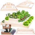 Hochbeet Holz, Kräuterbeet, Gartenbeet, Pflanzbeet, Blumenbeet, Stufenbeet, für Garten und Terrasse, Kiefernholz, Massivholz, höhenverstellbar, Abmessungen 27x117x120 cm, Farbe: Natur - Thumbnail 1