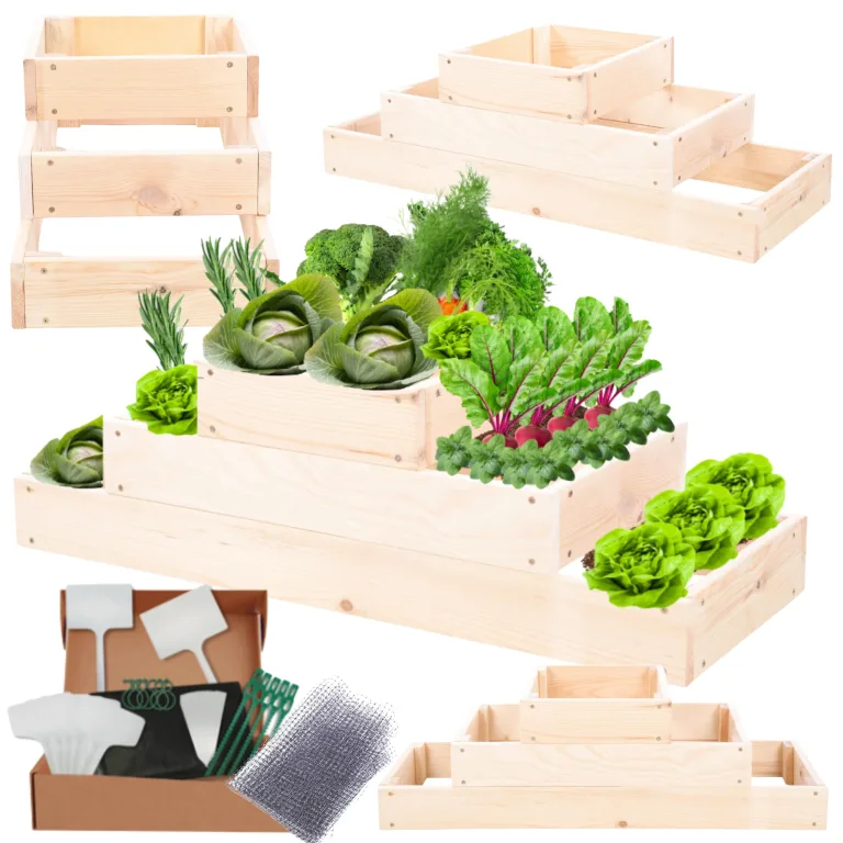Hochbeet Holz, Kräuterbeet, Gartenbeet, Pflanzbeet, Blumenbeet, Stufenbeet, für Garten und Terrasse, Kiefernholz, Massivholz, höhenverstellbar, Abmessungen 27x90x30 cm, Farbe: Natur – Bild 1