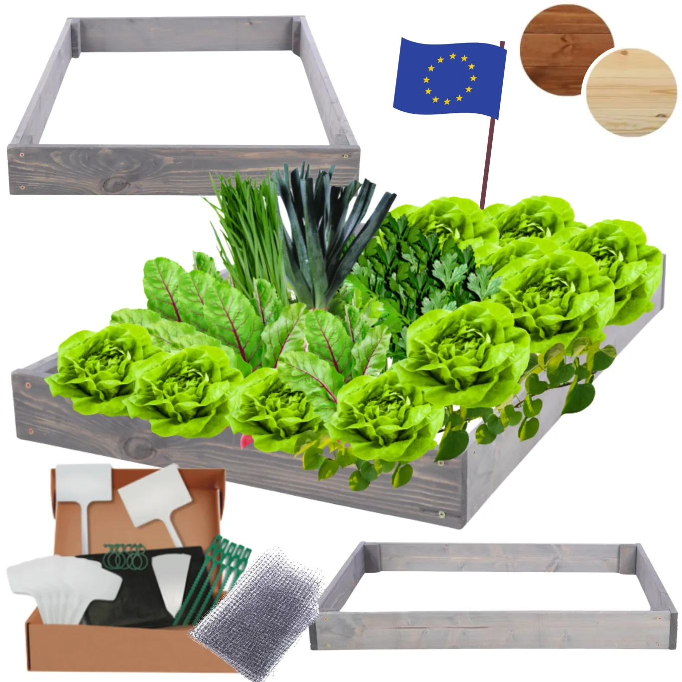 Hochbeet Holz, Kräuterbeet, Gartenbeet, Pflanzbeet, Blumenbeet, Stufenbeet, für Garten und Terrasse, Kiefernholz, Massivholz, höhenverstellbar, Abmessungen 9x90x90 cm, Farbe: Grau - Bild 1