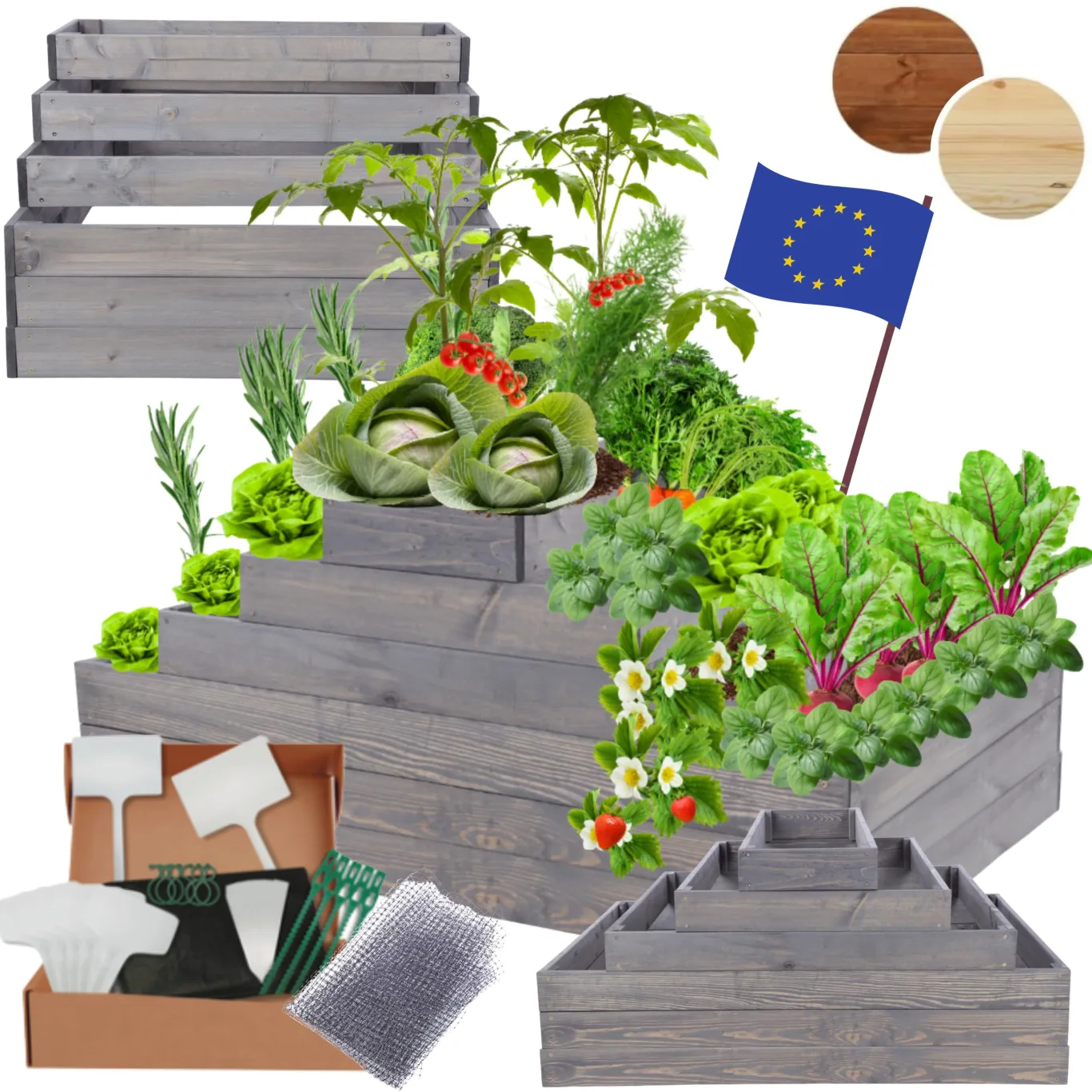 Hochbeet Holz, Kräuterbeet, Gartenbeet, Pflanzbeet, Blumenbeet, Stufenbeet, für Garten und Terrasse, Kiefernholz, Massivholz, höhenverstellbar, Abmessungen 54x117x90 cm, Farbe: Grau - Bild 1