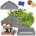 Hochbeet Holz, Kräuterbeet, Gartenbeet, Pflanzbeet, Blumenbeet, Stufenbeet, für Garten und Terrasse, Kiefernholz, Massivholz, höhenverstellbar, Abmessungen 45x117x100 cm, Farbe: Grau - Thumbnail 1