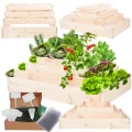Hochbeet Holz, Kräuterbeet, Gartenbeet, Pflanzbeet, Blumenbeet, Stufenbeet, für Garten und Terrasse, Kiefernholz, Massivholz, höhenverstellbar, Abmessungen 45x117x80 cm, Farbe: Natur - Thumbnail 1